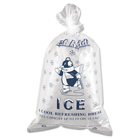 Integrated Bagging Systems Ice Bags with Twist-Ties, Ice: Penguin Icon Labeling, 10 lb Capacity, 12" x 21", Clear, PK1000 IC1221-TT